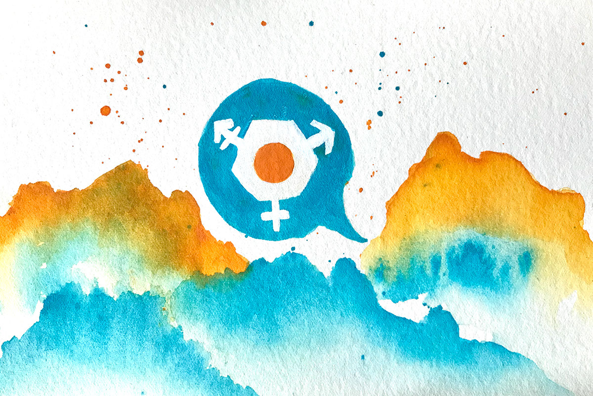 Aquarellgemälde des gender2technik-Logos