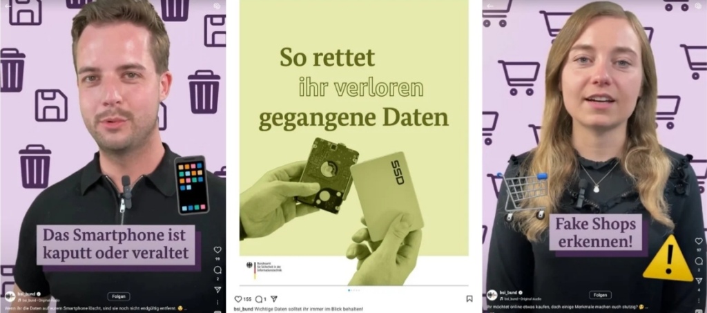 Thema der Gruppendiskussionen: Posts des BSI-Instagram-Kanals/Quelle: Screenshots